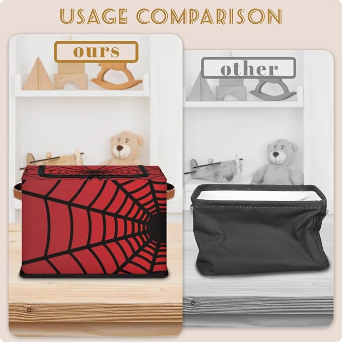 Red Storage Bins With Zipper Lid, Collapsible Trunk Organizer, Car Organizers and Storage Bins with Lids, Decorative Storage Boxes with Handle, Home Storage Baskets For Organizing