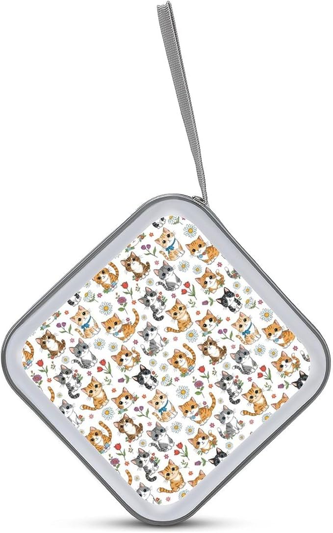 Hard Shell DVD CD Organizer Kawaii Cat Kitten, 40-Disc Storage Binder with Zipper Closure, Portable Protective Case for Travel Home