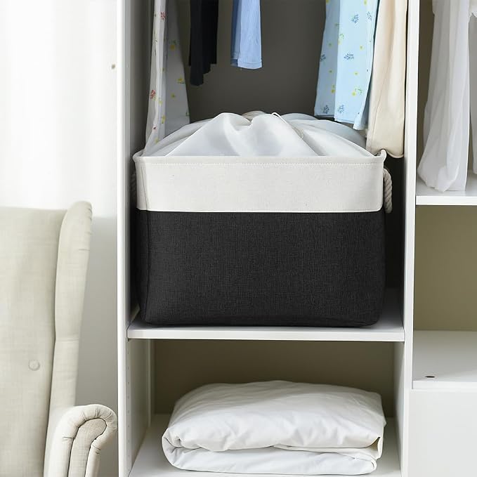 Organization and Storage for Shelves - Extra Jumbo 3 Pack 20.5x15.7x13.8 inch Fabric Storage Basket for Organizing, Storage Bins for Shoes Towel Blanket (White & Black)