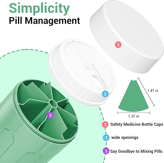 Weekly XXL Pill Organizer Bottle, Daily Pill Dispenser, Anti-Mix Design | 7 Day Portable Travel Pill Box, 21 Labels & Cleaning Brush, XXL Wide Mouth for Easy Access, Vitamin, Fish Oils, Supplement