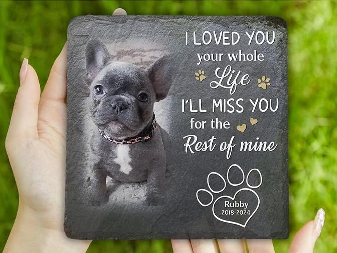 Wrappiness Pet Memorial Stone - I Loved You My Whole Life, Personalized Dog Memorial Gifts, Remembrance Condolences Bereavement Gifts for Loss of Pet Custom Photo (Square 01, Stone with Stand)
