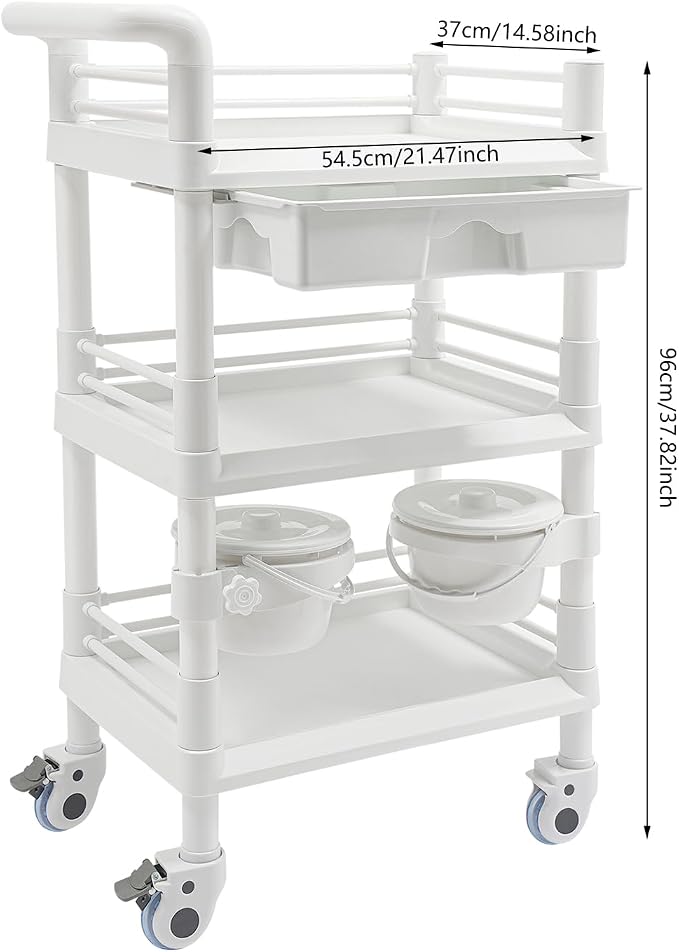 Mobile Salon Storage Cart with Wheel and Drawer, Portable 3-Tier Professional Trolleys, 176 Lbs Load Utility Tool, for Barber Stores, Spas, Homes, Beauty Store, Pet Shops