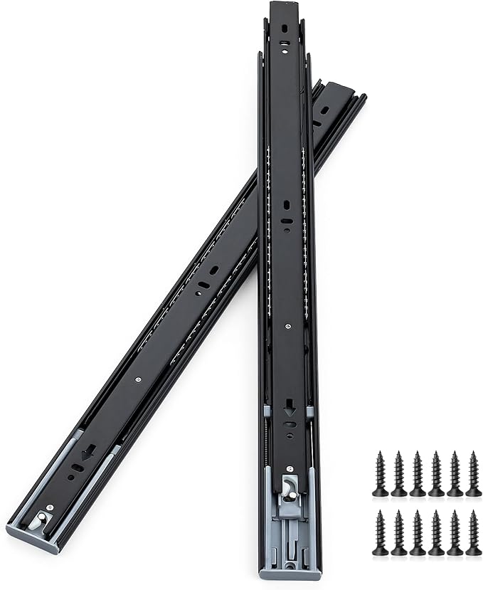20 Inch Full Extension Drawer Slides, Heavy Duty Side Mount, 1 Pair, Black | Soft Close Drawer Slides, Steel Ball Bearing Design, 1 Pair/2 Slides, Screws Included, Cabinet, Dresser and Toolbox Use