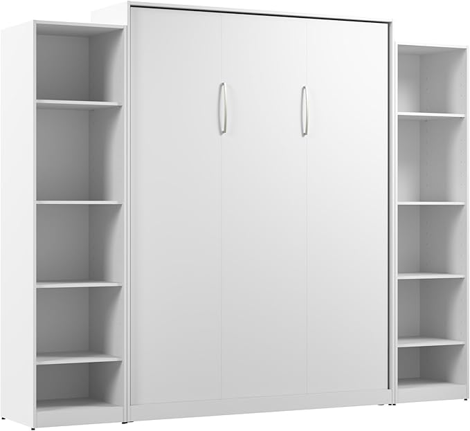 Bestar Queen Murphy Bed with Closet Organizer, White, Claremont, 105W | Closet Organizers; supports up to 1000 lb; min. ceiling height 88 in.; for guest room or multipurpose space; 10-year warranty
