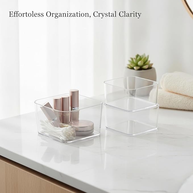 Durable PET Plastic Desktop Organizer, Transparent Storage Bin for Office Desk and Drawer Organization