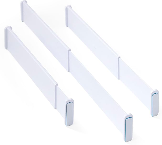 YouCopia ReStickable Drawer Dividers, Adjustable and Expandable Kitchen Organizers for Utensil and Tool Storage, Expands 13" to 24", Shallow Dividers 3-Pack, Speckled White