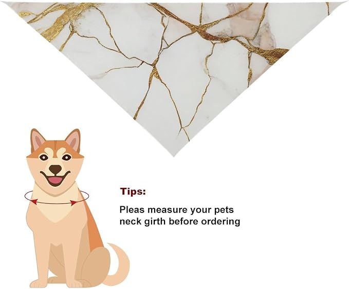 Lightweight Pet Scarf for Small to Large Dogs and Cats, Adjustable Scarves for Costume Accessories, Casual Daily Use (Gold Marble Texture White)