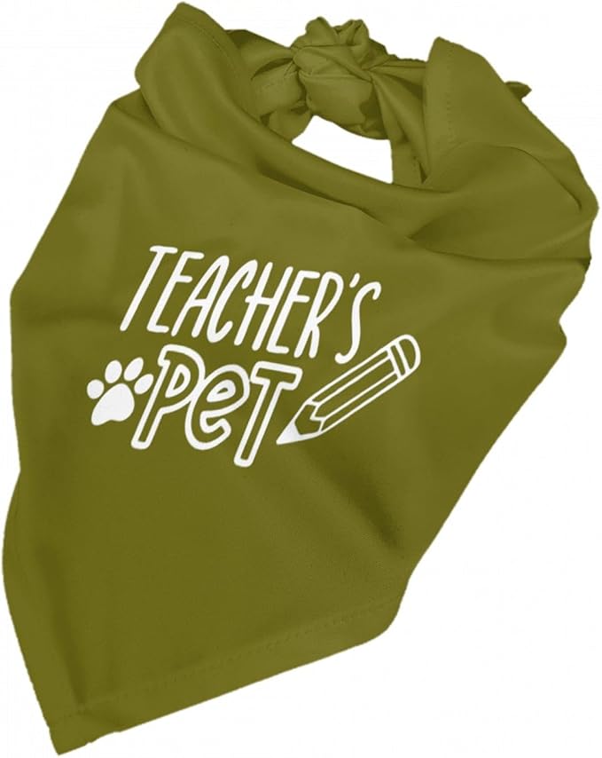 Teacher's Pet Dog Bandana,Funny Bandana Gift,Photo Prop Accessories for Dog Lovers Owner Gift,Triangle Reversible Fall Scarf, Adjustable (Green)