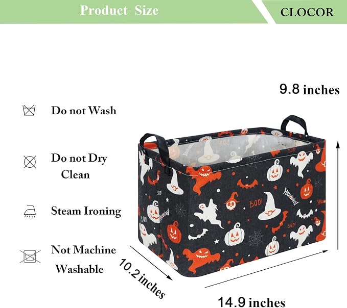 CLOCOR Rectangular Storage Basket Empty,Gift Basket,Waterproof Storage Bin with Handles,Room Decor(Black Halloween Basket)