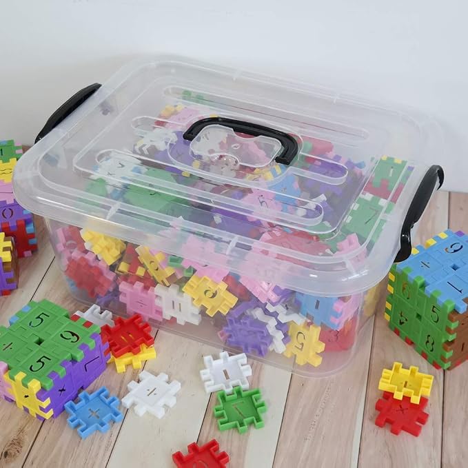 8 L Plastic Storage Boxes, Clear Storage Bin with Handle, 2-Pack | Secure Side Buckle Latches, Dustproof Lid, Clear Visible Body, for Home Office Storage