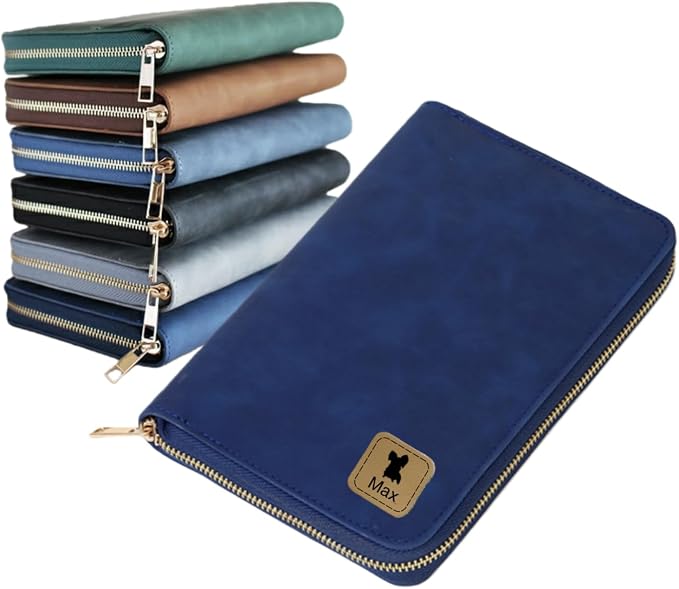 TSD Custom Pet Health Record Holder Bag Personalized Vaccine Card Wallet Engraved with Pet Name A6 Leather Pouch for Dog Cat Vet Travel Organizer