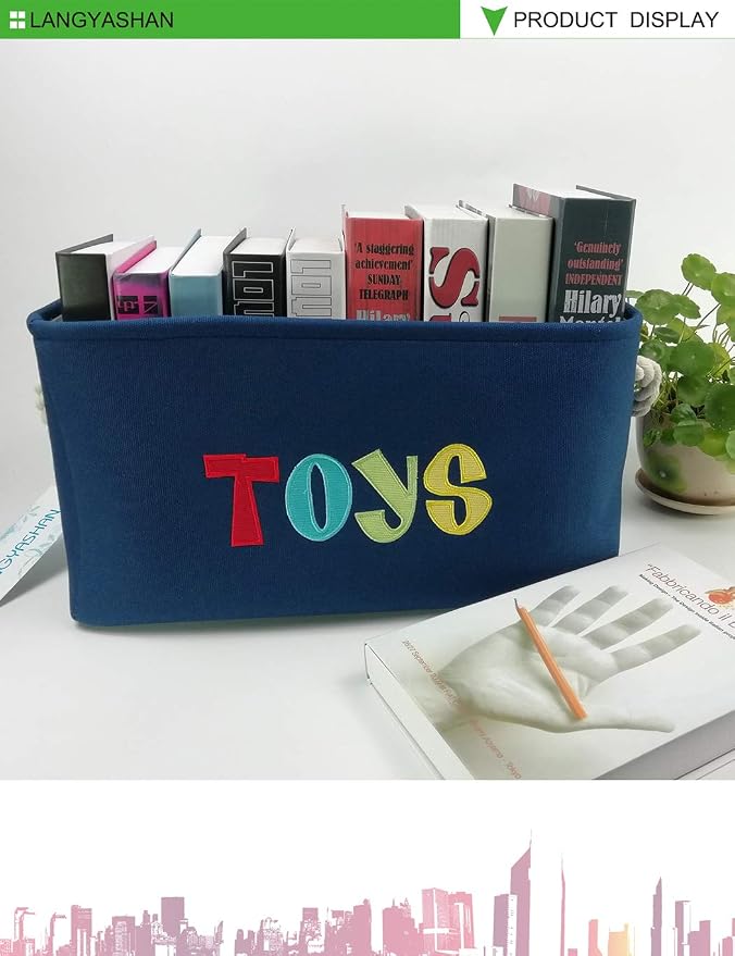 Rectangular Thick Storage Bin Organizer for Closet Kitchen Office Navy Toys | Foldable Space Saving Canvas Fabric Laundry Hamper with Handles Organizer for Boys and Girls Bedroom Shelf Gifts Baskets