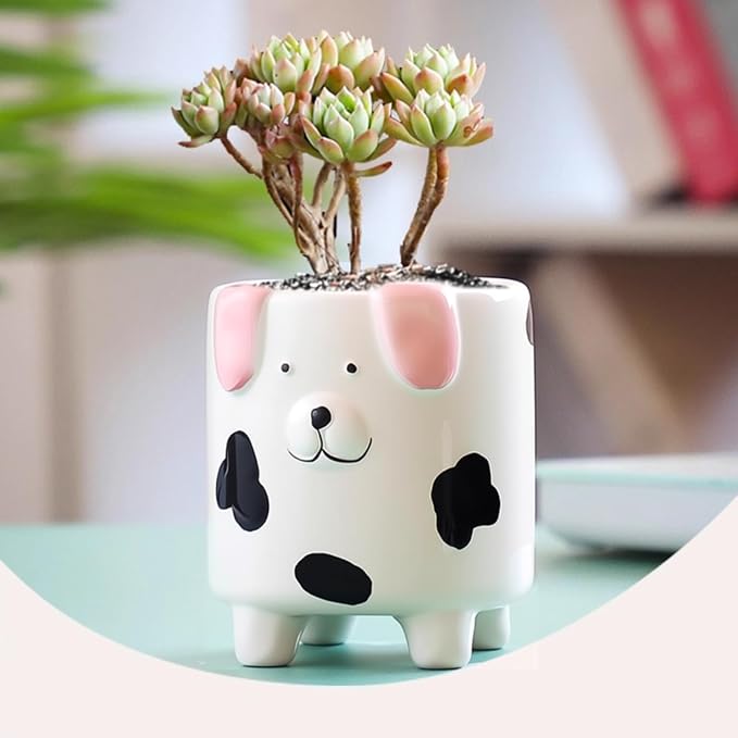 Ceramic Dog Shaped Pen Pencil Holder for Desk Decoration Accessories Dog Decor Makeup Brush Pen Cups Succulent Plant Pot Office School Ideal Gifts for Women, Mom or Birthdays
