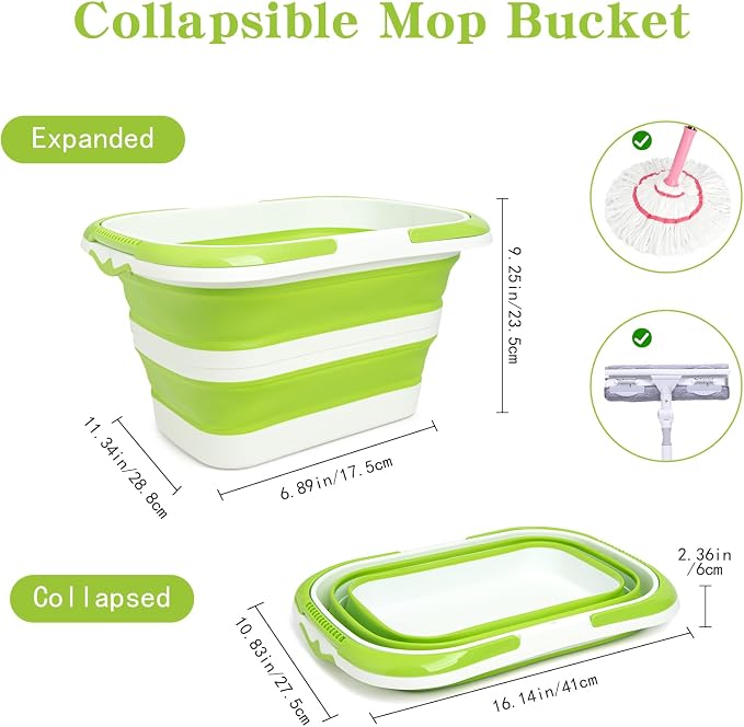 Large Collapsible Bucket for Cleaning,4.2 Gallon/16L,Green White | Foldable Space-Saving,Silicone,Handle & Hanging Hole,for Cleaning,Mop,Home,Storage,Car Wash,Camping,Beach
