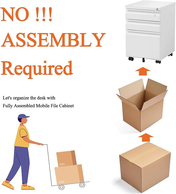 3-Drawer Mobile File Cabinets Rolling Metal Filing Cabinet for Legal & Letter File Anti-tilt Design with Lock Under Desk Office Drawers Fully Assembled Except Casters Elegant White