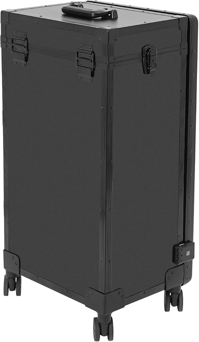 Rolling Manicure Desk Makeup Train Case, Foldable Nail Tables, Travel Cosmetic Trolley with Remote Control and Adapter for Hair Stylists, Pet Groomers, Makeup Artists (Black)