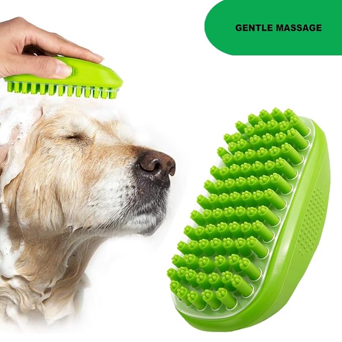 Rubber Curry Brush for Short Haired Dogs, Soft Curry Comb with Removable Screen, Silicone Pet Brush, Use Wet as Bath Scrubber or Dry for Grooming Loose Hair