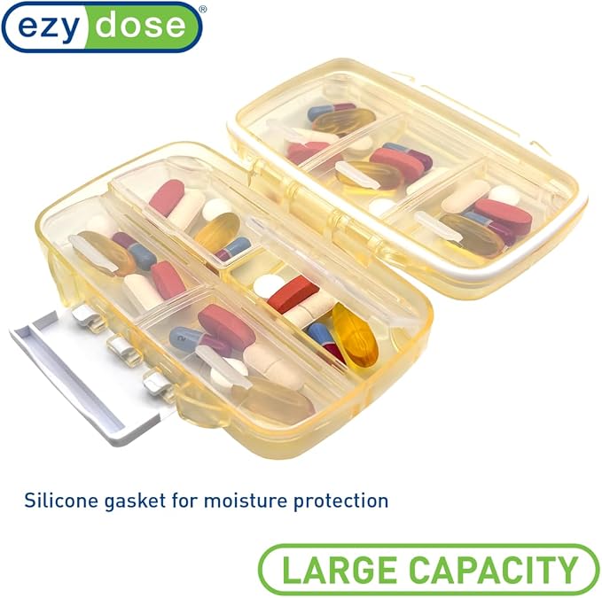 Ezy Dose Moisture-Proof Travel Pill Case, 7 Compartments, Cream, Medium | Moisture-Proof Pill Case, Medicine Planner, Vitamin Organizer Box, Travel-Friendly, Latch-Closure to Secure Contents