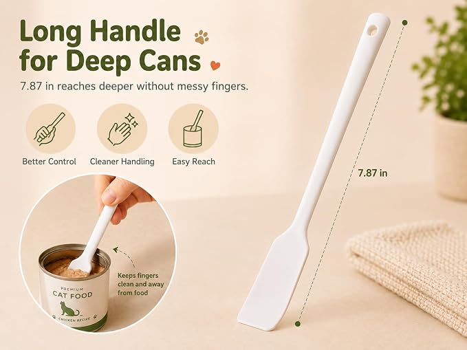 Meow&Woof Cat Wet Food Spoon, Mini Spatula for Pet Canned Food, BPA Free Silicone Can Spoons for Animal Feeding, Small Jars Spatulas, Easy Clean Scraper for Dog Food Cans-White