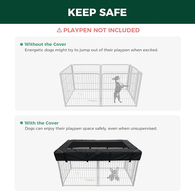 FXW Mesh Top Cover for 24" H 6-Panel Dog Playpen, Rectangle | Helps Deter Jump-Outs, Tear-Resistant, Quick Setup, Compact Storage, Fits FXW Only, Playpen Not Included