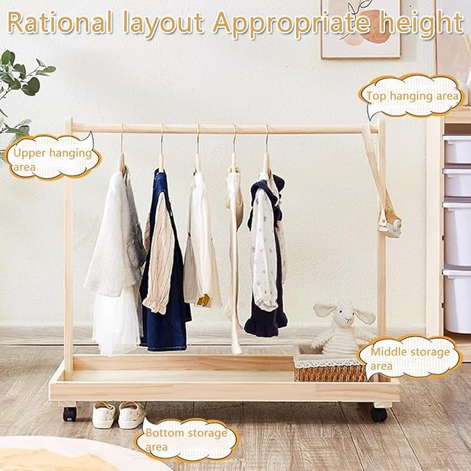 Baby Garment Rack, Kids Clothing Rack with Storage Shelf & Hanging Rod | Mini Closet Rack, Children Clothes Garment Rack, for Bedroom,Playroom,Nursery,Laundry, Pets Clothing Rack for Dogs Cats Dolls