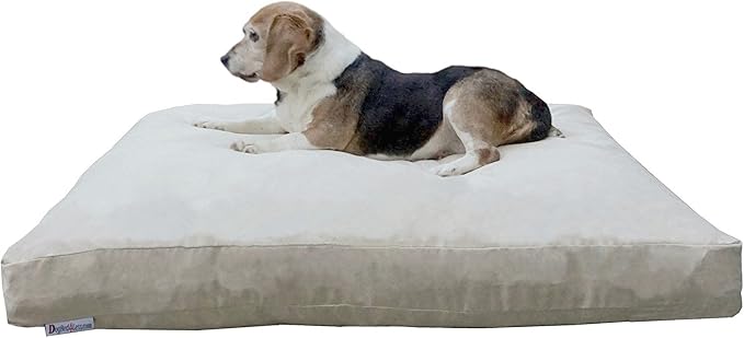 Dogbed4less Medium Memory Foam Dog Bed Pillow with Orthopedic Comfort, Waterproof Liner and Khaki Microsuede Pet Bed Cover 37X27 Inches