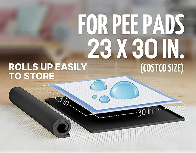 Dog Pee Pad Holder Tray Fits for 30” x 23” Pee Pads - 2 Pack - Black | Corner Lock Holes, Raised Edges, Non-Spill, Easy to Clean Silicone Dog Potty Tray Holder, For Indoor Floor Protection