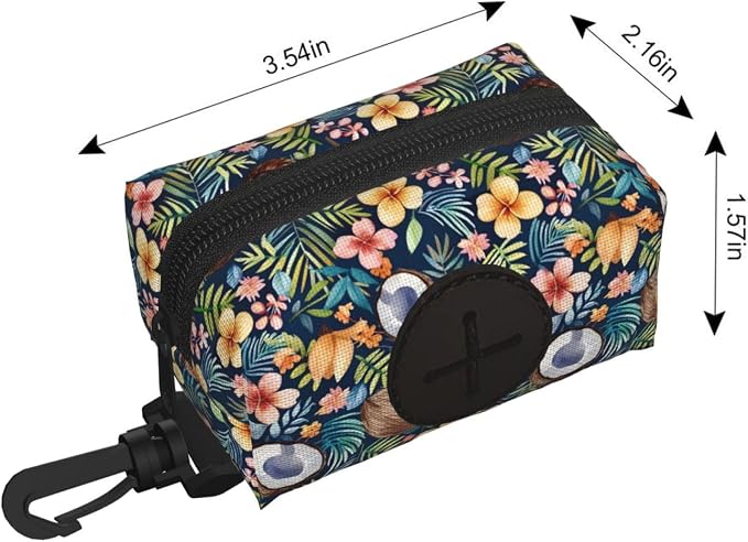 Coconut Flower Palm Leaf Pet Waste Bag Dispenser 0.2L | Portable Dog Poop Holder Waste Bag With Zipper Park Doggy Walking Accessory