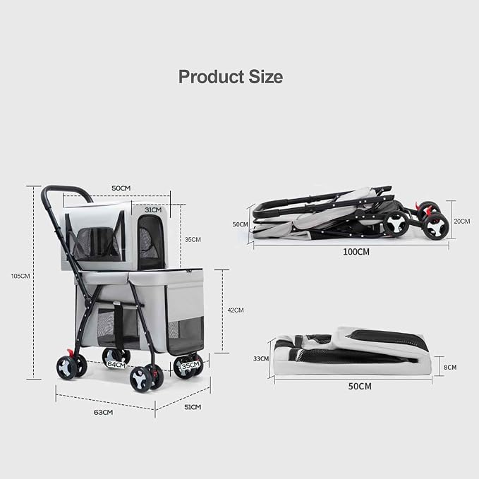 Premium Double-Decker Dog Cart for Two Cats or Dogs,pet Cart with Removable Station Wagon Tray,Perfect for Multiple Pets