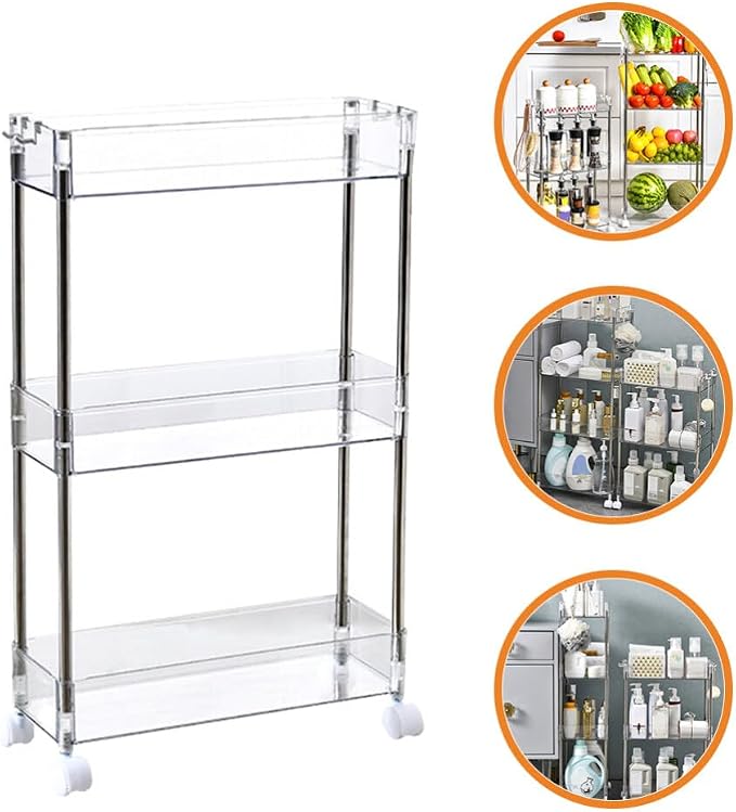 Hemoton Rolling Storage Cart with Wheels Slim Kitchen Organizer for Easy Access Pet Design for Bathroom Laundry Multi-purpose Utility Cart for Spaces