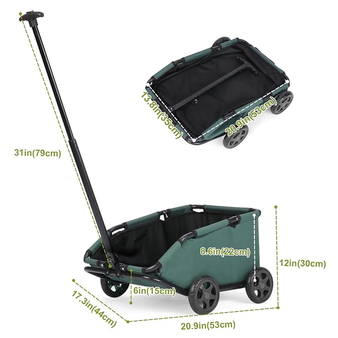 Mini Dog Stroller, Foldable Pet Stroller for Small Dogs & Cats with Safety Rope, Storage Basket & Built-in Cushion - Extendable Handle, Lightweight Carrier for Travel, Walking, Vet Visits (Green)