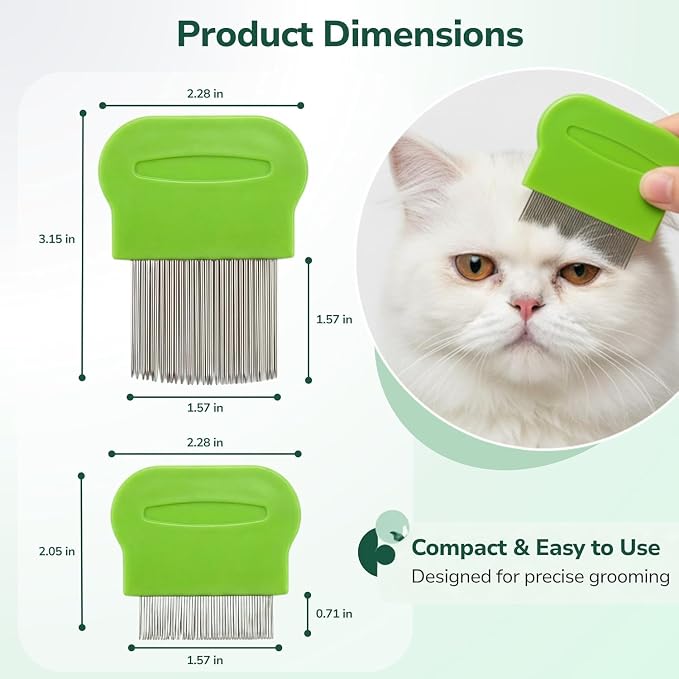 Pets&Goods Tear Stain & Flea Remover Comb Set for Dogs & Cats – Stainless Steel Eye Grooming Tool for Stains, Crust & Mucus – Gentle, Safe, Reusable – Pack of 2 (Green)