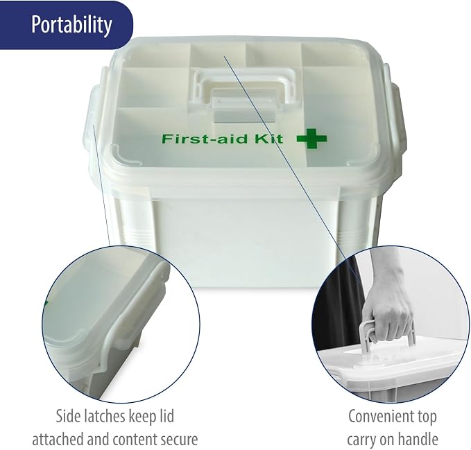 Deke Home - Portable First Aid & Medicine Organizer Box with Handle – Plastic Family Medical Storage Kit for Travel, Car, Home, Camping, Office + Pill Cutter