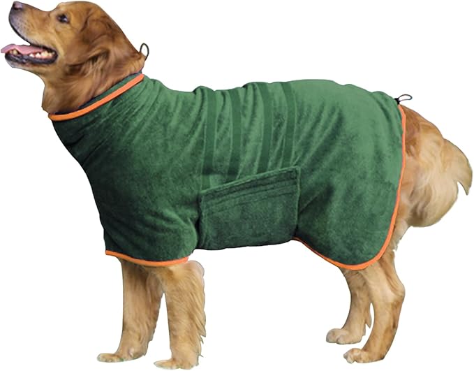 Dog Drying Coat - Fast Drying Dog Towel Robe - Microfiber Super Absorbent Pet Bathrobe, Adjustable Collar & Belly Strap Pet Coat Pet Bath Robe Towel (X-Large, Green)