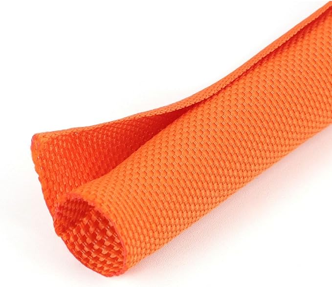 3/8 inch Split Braided Cable Management Sleeve for USB Cable Power Cord Audio Video Cable, Wire Loom Cord Protector from Cat Dog Chewing (Orange, 25FT)
