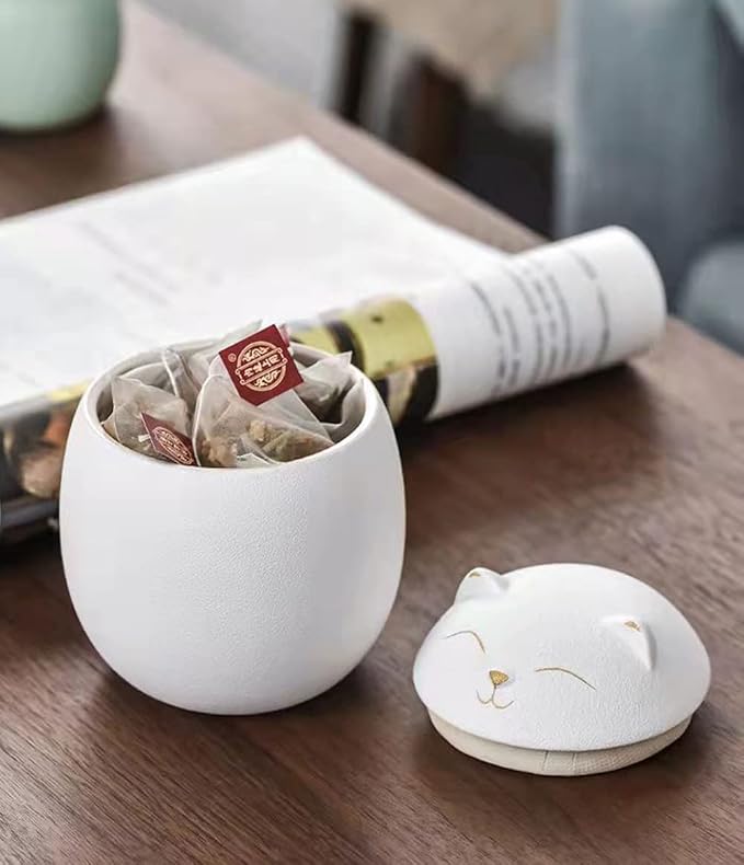 Ceramic Jar Cat Candy Dish Sugar Bowl Storage Jar Canister with Seal Lid