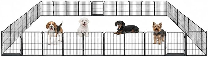 Outdoor Dog Playpen - 24 inch, 40 Panels for Small and Puppy Size Dogs - Heavy Duty Metal Pet Fence with Black Anti-Rust Coating - Portable Exercise Play Pen for RV, Camping, and Yard