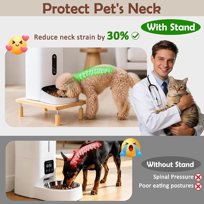 SZEE Adjustable Dog Food Stand, Raised Dog Bowl Stand for Small Breeds, Elevates Form 3 3/8" to 4 5/8", Relieves Spine and Joints on Pets (S, Solid Wood)