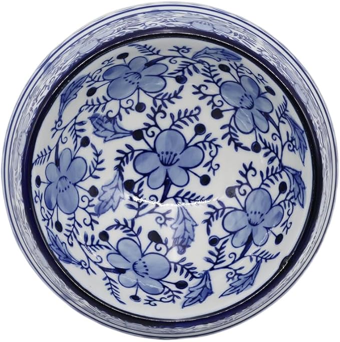 Aimusego 6.7inch Blue Ceramic Chinoiserie Food & Water Dish for Small and Medium Dogs/Cats, Non-Slip Anti-Tip Porcelain Pet Feeder Bowl