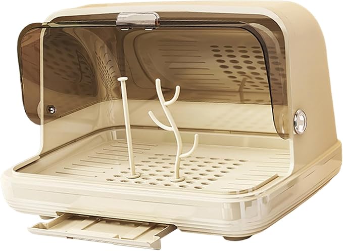 Rack Rack with Cover Organizer Storage Box Dish Drainer Portable Cabinet Organizer PET Material Easy to Clean for Home, Light Khaki Large