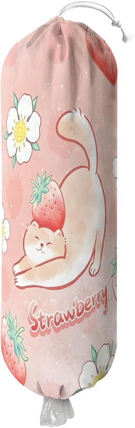 Plastic Bag Holder, Wall Mount Plastic Bag Organizer Dispenser Reusable Grocery Bag Organizer for Home Kitchen(Strawberry)