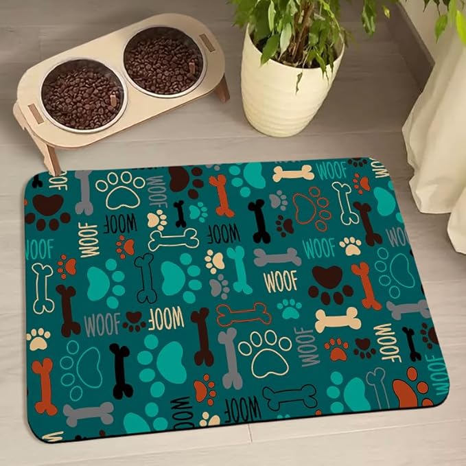 Dog Food Mats for Floors Waterproof, Pet Water Bowl Mats Pet Feeding Absorbent Placemats Green 17 * 30 inch