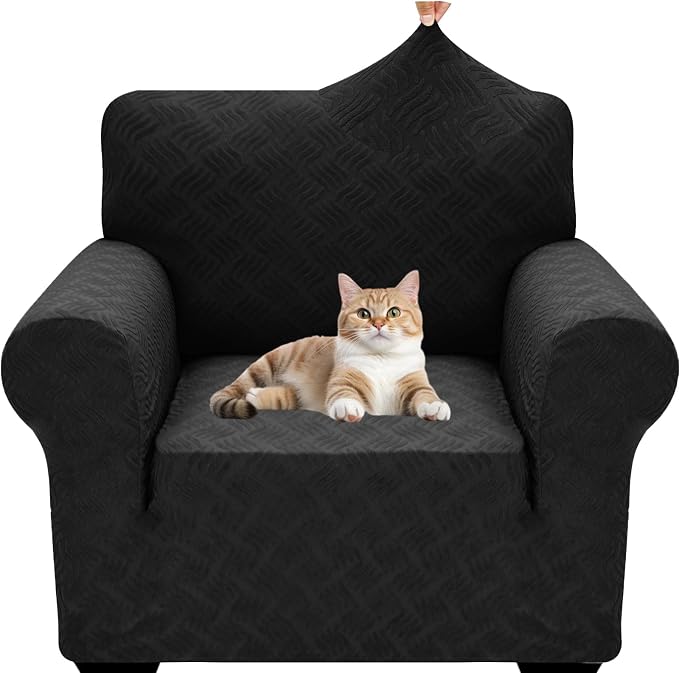 YEMYHOM Couch Cover Latest Jacquard Design High Stretch Sofa Chair Covers for Living Room, Pet Dog Cat Proof Armchair Slipcover Non Slip Magic Elastic Furniture Protector (Small, Leaf Patten Black)