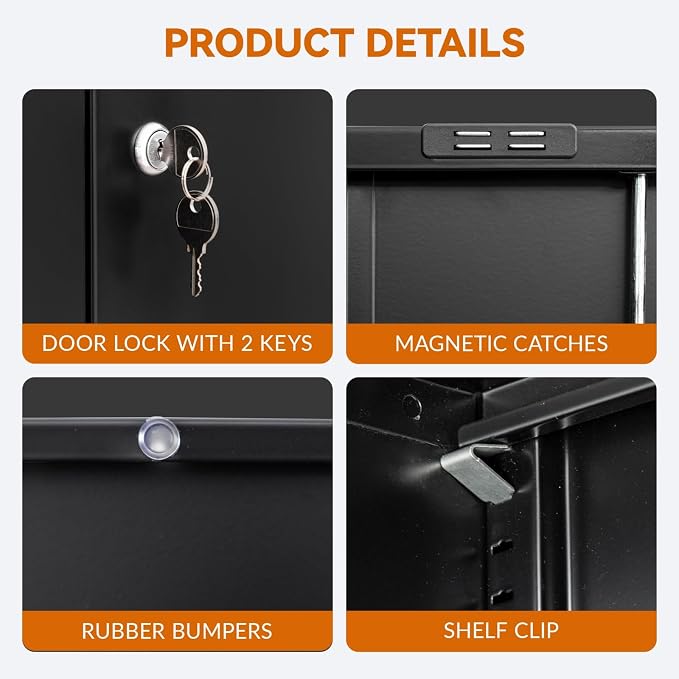 BESFUR Metal Garage Storage Cabinet with Two Lockable Drawers 2 Locking Doors and an Adjustable Shelf, 36" Black Metal Short Storage Cabinet for Home Office,Garage,School,Utility Room