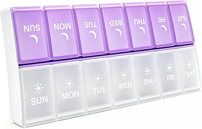 Pill Organizer 2 Times a Day, Large Weekly AM PM Pill Box, Day Night Medicine Organizer, Pill Case Twice A Day, 7 Day Pill Container