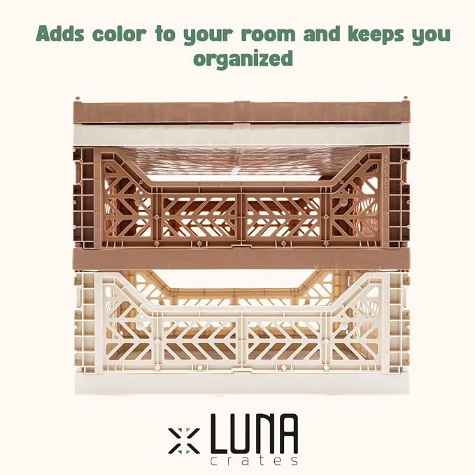 Collapsible Storage Box, Foldable Crate Organizer Bin with Handle, Stackable Crates for Home Organization (Warm Taupe - Coconut, 14L - 4 Pack)