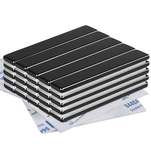 25 Pack Neodymium Bar Magnets with Adhesive Backing 60x10x3mm Black | Fridge Magnetic Strips Refrigerator Blocks Crafts Extra Super Sticky Bar for Science Experiments Classroom Craft Office