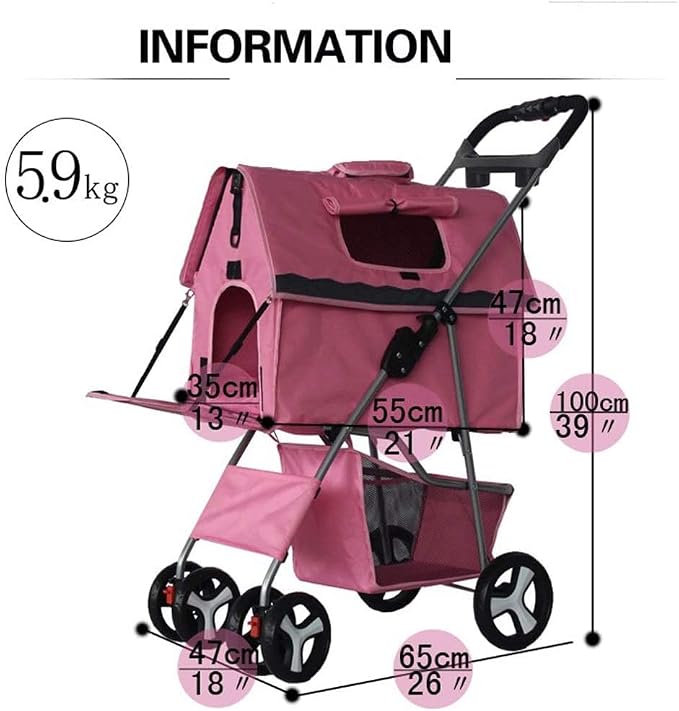 Double Dog Stroller Pet Stroller Travel Stroller Sitting Lying Foldable Lightweight Cart Cat Dog Carriers Bag (A) (A)