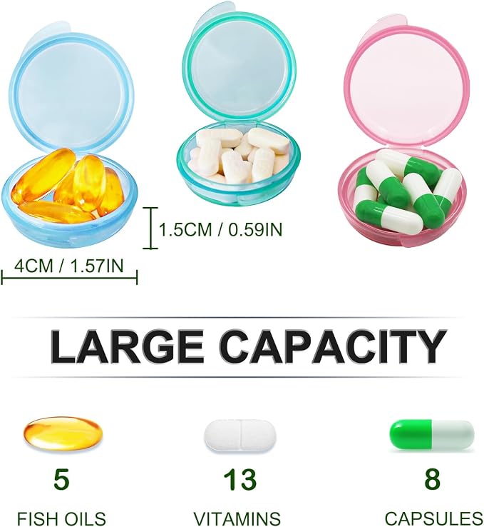 Small Pill Box (6 Pack), Daily Mini Pill Organizer Portable for Purse Pocket,Travel Pill Case Medicine Storage Container Earplug Case (Blue & Pink & Green 6 PCS)