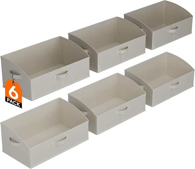 Lifewit Trapezoid Closet Storage Bin for Shelf, 6 Packs 23L, Light Gray | Non-woven Closet Organizer Baskets with Handles, Foldable Clothes Containers Boxes for Clothing, Book, Purse, Extra Large